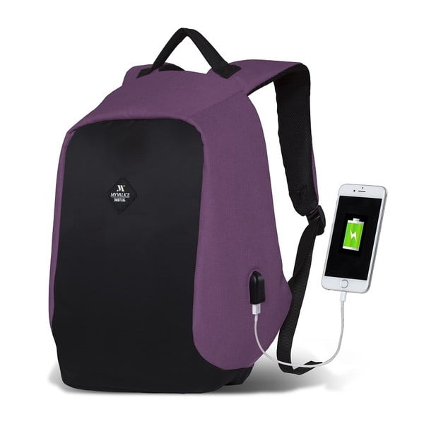 Črno-vijolični nahrbtnik z USB-vratom My Valice SECRET Smart Bag