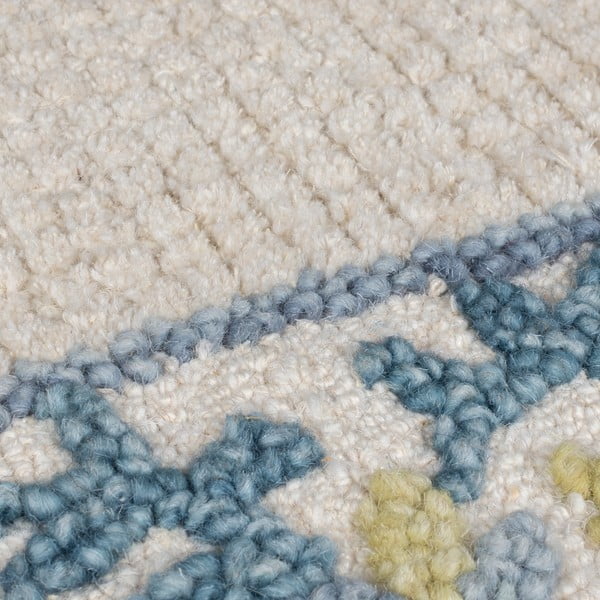 Modro-slonokoščeno bela ročno tkana preproga iz mešanice volne 160x230 cm Myla Floral Frame – Flair Rugs-image-2
