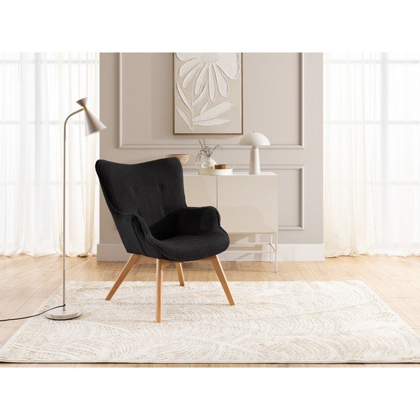 Črn fotelj iz rebrastega žameta Niko – Ropez-image-4