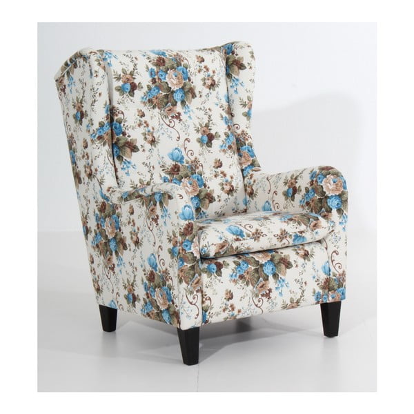 Rjav in modro cvetlični fotelj Max Winzer Merlon