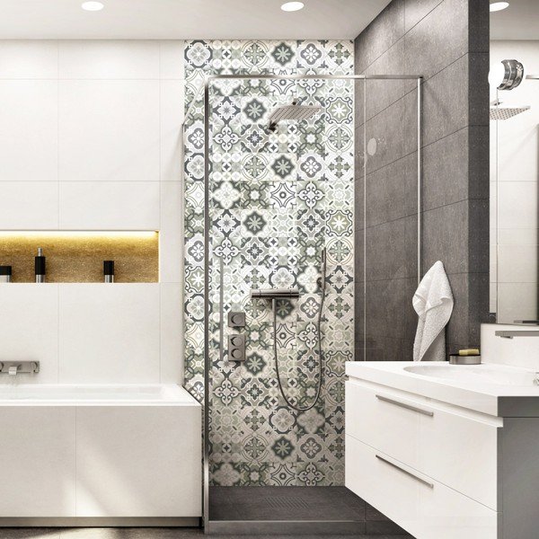 Komplet 30 stenskih nalepk Ambiance Wall Decal Cement Tiles Shades of Gray Oslo, 15 x 15 cm-image-1