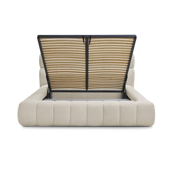 Bež oblazinjena zakonska postelja s prostorom za shranjevanje z letvenim dnom 180x200 cm Mont Blanc – Bobochic Paris-image-3