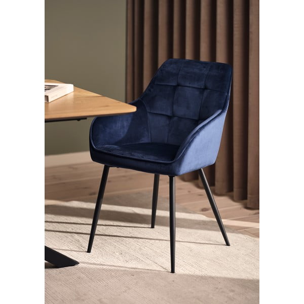 Temno modri oblazinjeni jedilni stoli v kompletu z nasloni za roke 2 ks Nolan Square – Unique Furniture-image-1