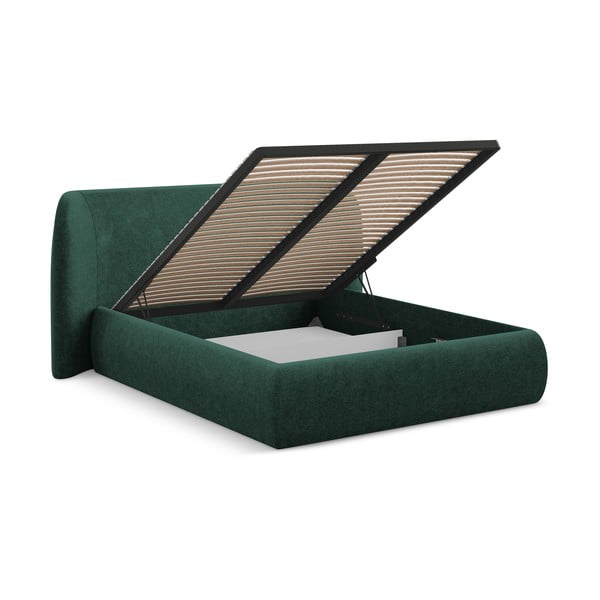 Temno zelena oblazinjena zakonska postelja s prostorom za shranjevanje z letvenim dnom 180x200 cm Hauke – Makamii-image-2