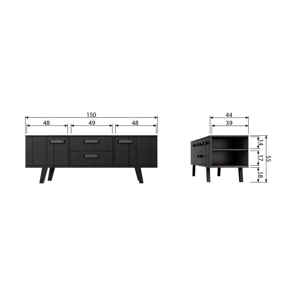 Črna TV omarica iz masivnega bora 150x55 cm Watch – De Eekhoorn-image-3