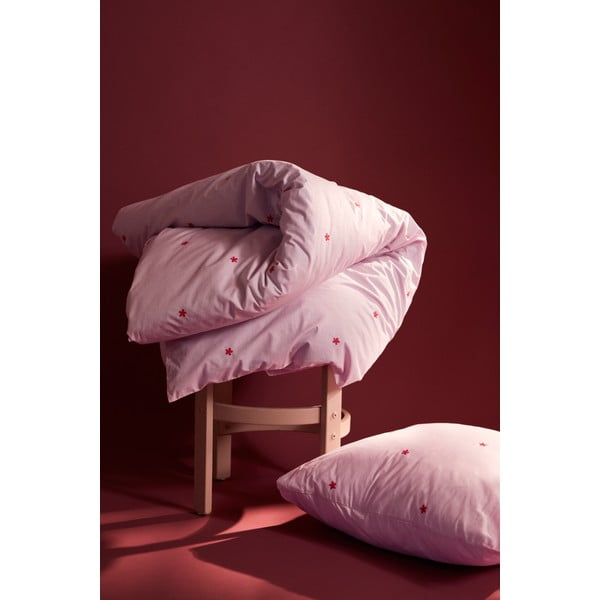 Rožnata enojna posteljnina iz bombažnega perkala 140x200 cm Daisy – JUNA-image-2