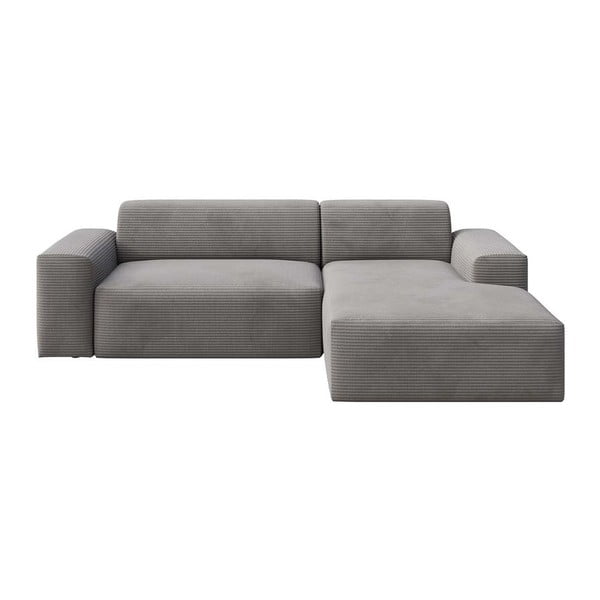 Siva raztegljiva kotna sedežna garnitura s prostorom za shranjevanje iz rebrastega žameta (desni kot/z ležalnikom) Villet – Rodier