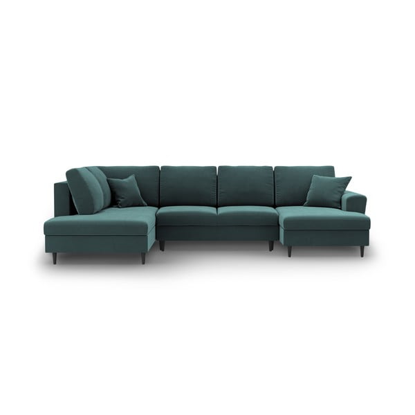 Modrozelena žametna raztegljiva kotna sedežna garnitura s prostorom za shranjevanje (levi kot/v obliki črke "U") Kyoto – Cosmopolitan Design