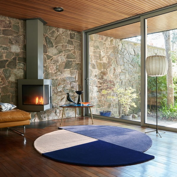 Modra ročno tkana volnena okrogla preproga ø 200 cm Mia Segment – Flair Rugs-image-1