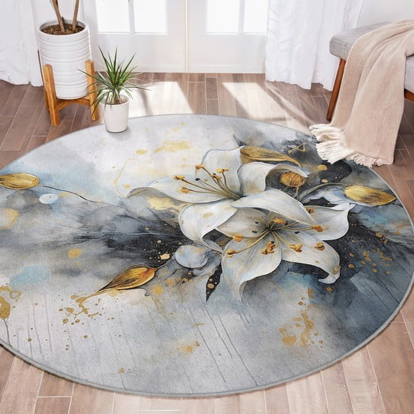 Modra/siva pralna okrogla preproga ø 120 cm Golden Lilly – Mila Home-image-4