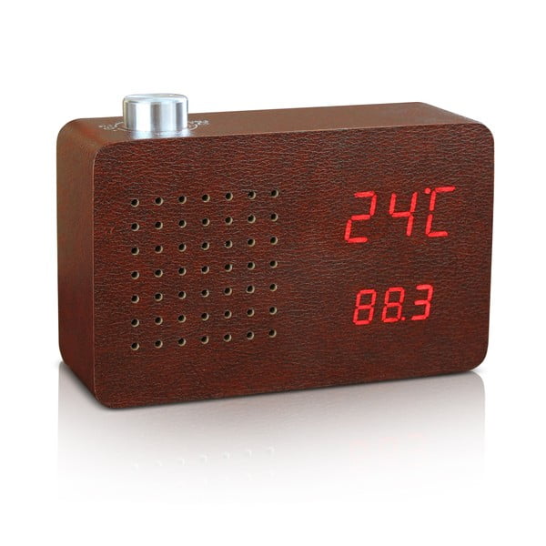 Temno rjava budilka z rdečim zaslonom LED in radiem Gingko Radio Click Clock-image-1