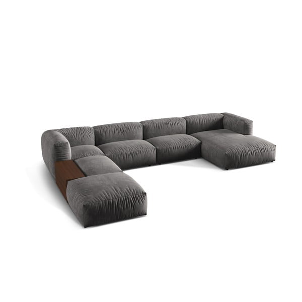 Siva žametna kotna sedežna garnitura (levi kot/v obliki črke "U") Martina – Micadoni -image-1