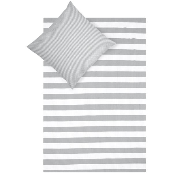 Sivo-bela bombažna posteljnina Kjana, 155 x 220 cm