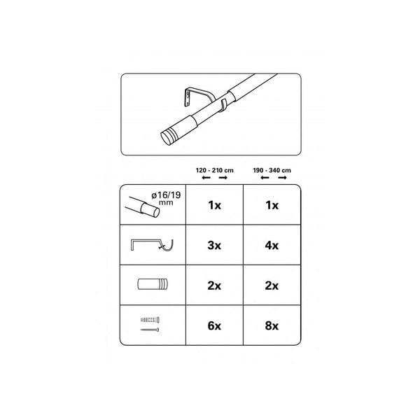 Kovinska raztegljiva karnisa 120 - 210 cm Válec – Gardinia-image-2