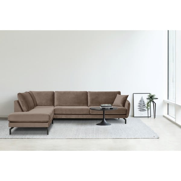 Rjavo-siva kotna žametna sedežna garnitura Scandic Magic, levi kot-image-1