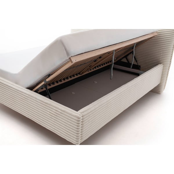 Bež oblazinjena zakonska postelja s prostorom za shranjevanje z letvenim dnom 160x200 cm Matera – Meise Möbel-image-3