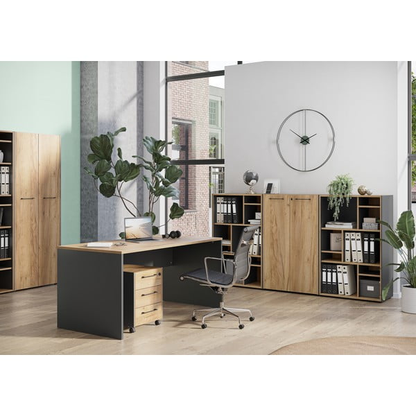 Antracitno siv/naraven regal v hrastovem dekorju 75x120x40 cm Podium – Germania-image-1