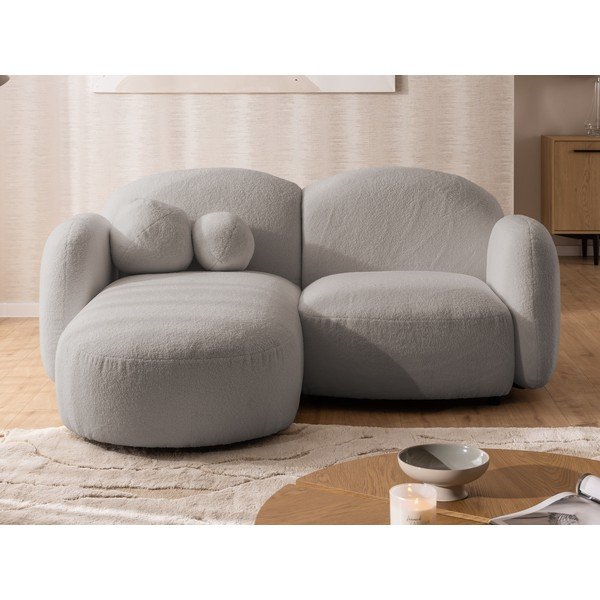 Siva kotna sedežna garnitura iz tkanine bouclé (levi kot/z ležalnikom) Orbit – Ropez-image-1