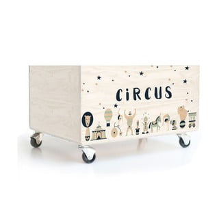Otroška škatla za shranjevanje iz borovega lesa na kolesih Folkifreckles Circus Crew