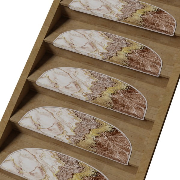 Kremno beli/svetlo rjavi komplet preprog za stopnice 16 ks 20x65 cm Golden Marble – Vitaus-image-1