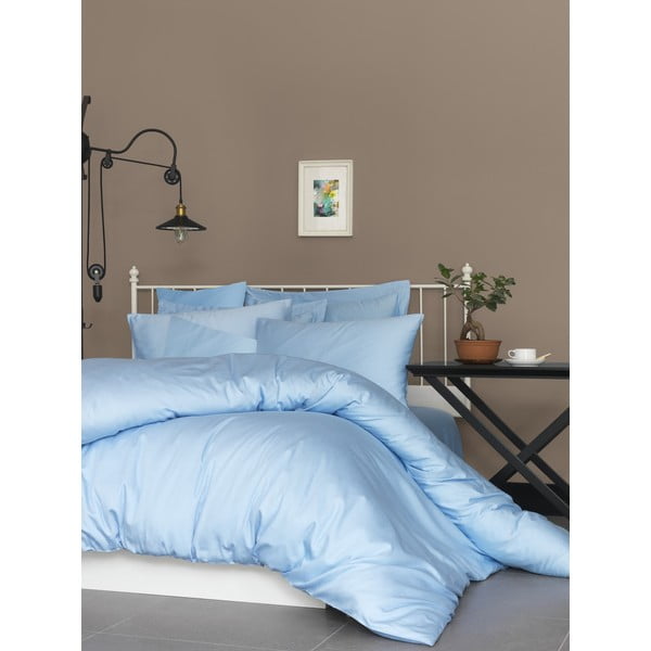 Svetlo modra posteljnina za zakonsko posteljo iz bombažnega satena 200x200 cm – Mijolnir