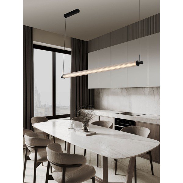 Mat črna aluminijasta LED zatemnitvena viseča svetilka s steklenim senčilom Glovia – Nova Luce-image-1