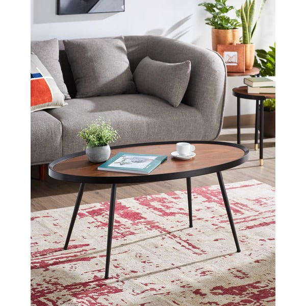 Črna mizica s ploščo iz orehovega lesa Kave Home Kamelia-image-1