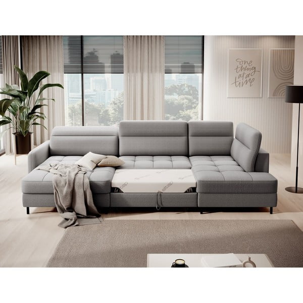 Svetlo siva žametna raztegljiva/s prostorom za shranjevanje kotna sedežna garnitura (desni kot/v obliki črke "U") Berrto – ELTAP-image-3