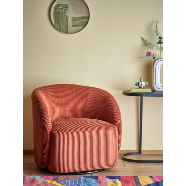 Oranžen fotelj z naslonom iz rebrastega žameta Pradi – Bloomingville-image-1