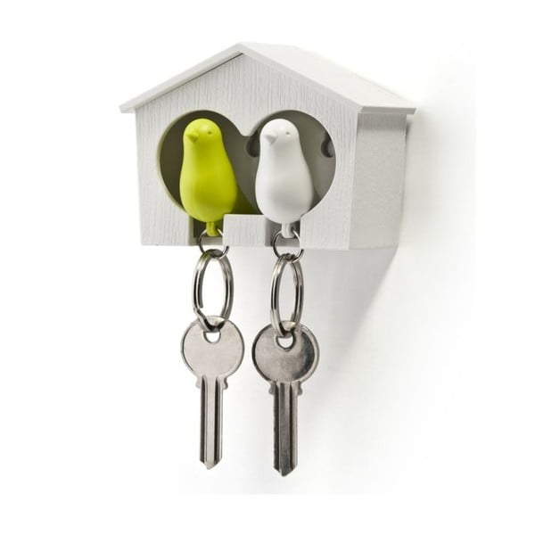 Beli obesek za ključe z belo-zeleno obesek za ključe Qualy Duo Sparrow