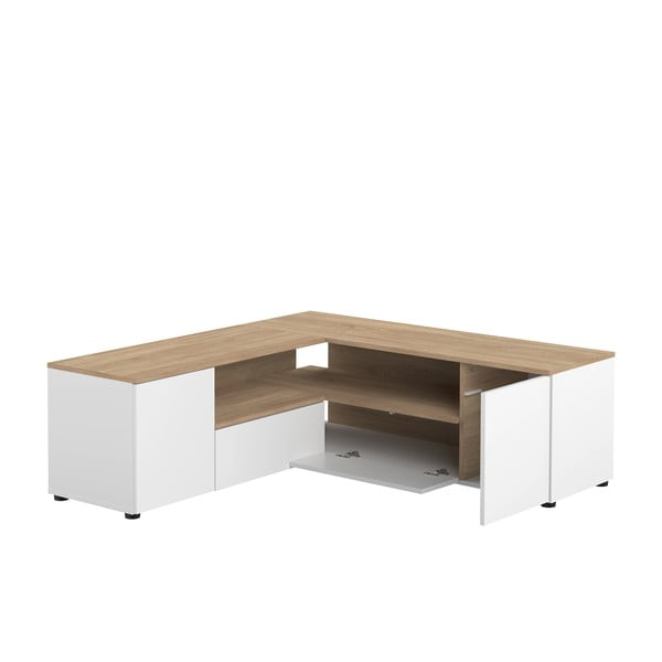 Bela/naravna TV omarica v hrastovem dekorju 130x46 cm Angle – TemaHome-image-4