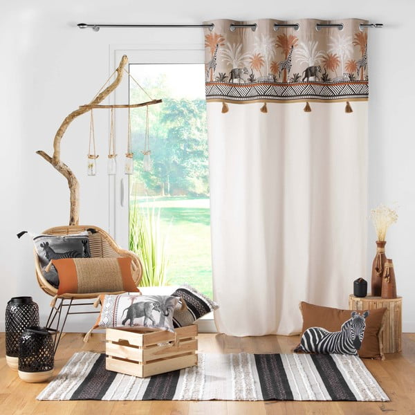 Bombažna zavesa v rjavi in naravni barvi 140x240 cm Kenya Lodge – douceur d'intérieur-image-2