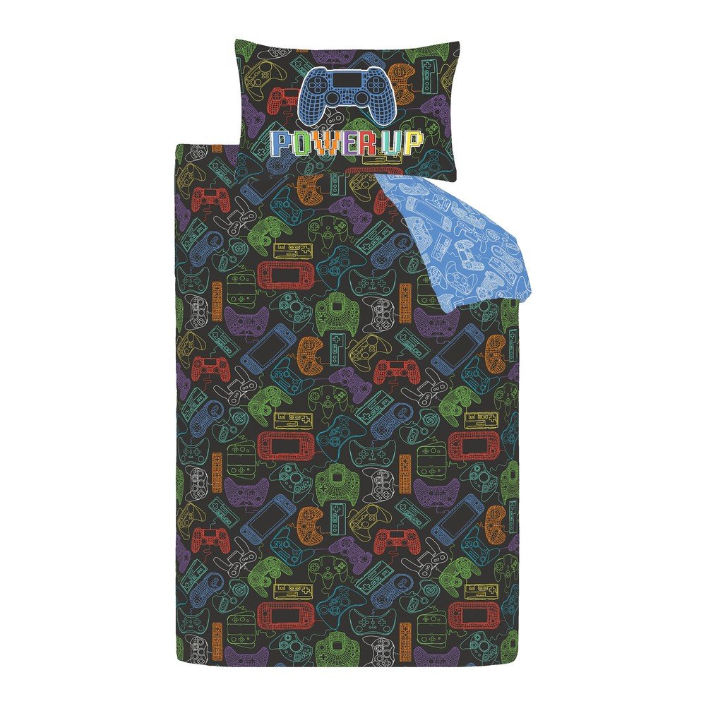 Črna enojna otroška posteljnina 135x200 cm Power Up Gamer