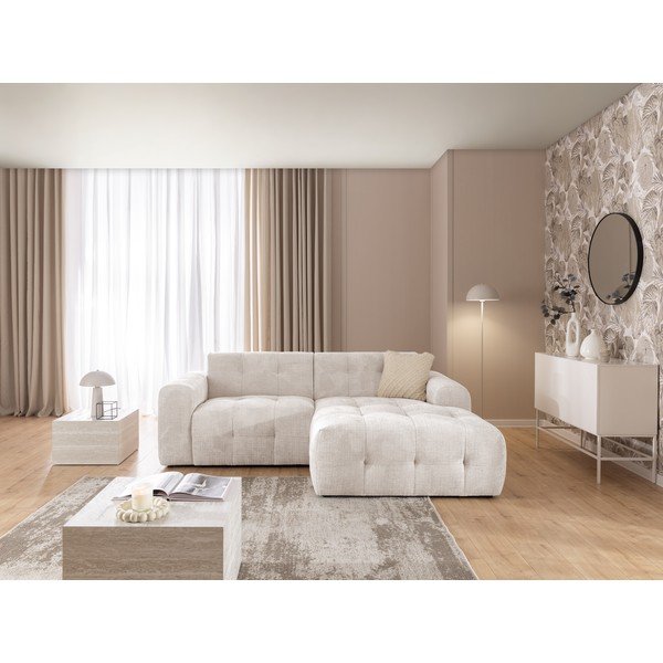 Kremno bela kotna sedežna garnitura (desni kot/z ležalnikom) Melva – Ropez-image-3