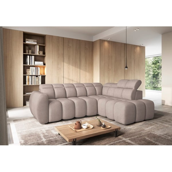 Svetlo rjava raztegljiva/s prostorom za shranjevanje kotna sedežna garnitura iz tkanine bouclé (desni kot/v obliki črke L) Falconn – ELTAP-image-1