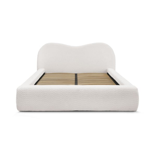 Bela oblazinjena zakonska postelja s prostorom za shranjevanje in letvenim dnom 160x200 cm Orlane – Bobochic Paris-image-4