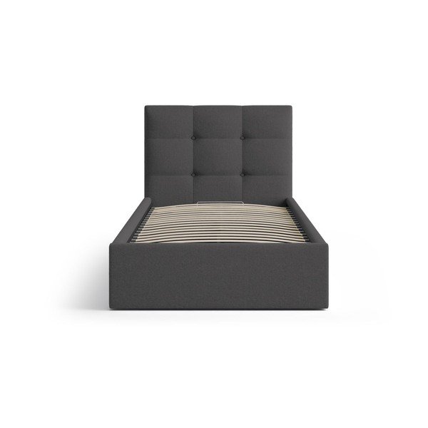 Antracitno siva oblazinjena postelja s prostorom za shranjevanje in z letvenim dnom 90x200 cm Phaedra – Micadoni -image-3
