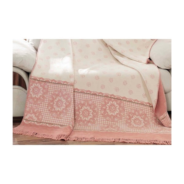 Bela in roza odeja z mešanico bombaža Aksu Sweety, 200 x 150 cm