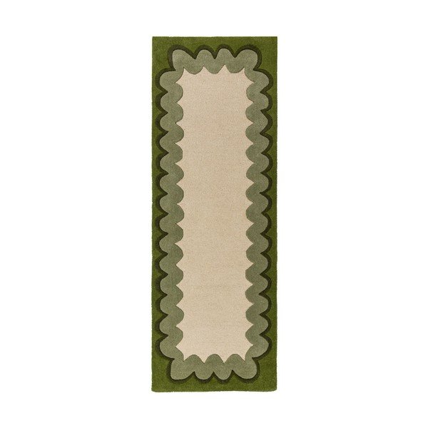 Zelen/v naravni barvi ročno tkan volnen tekač 80x230 cm Wiggle Wool – Flair Rugs