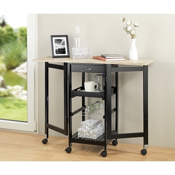 Črna/naravna vinska omara v hrastovem dekorju za 3 steklenice 97x77 cm – Maximex-image-3