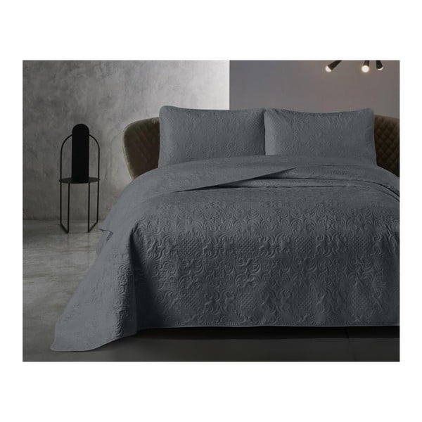 Sivo pregrinjalo za posteljo iz mikropercala z dvema prevlekama za vzglavnik Dreamhouse Velvet Clara, 180 x 250 cm