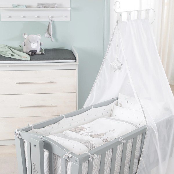 Siva zibelka na koleščkih in z ogrodjem za baldahin 40x90 cm Strenenzauber – Roba-image-3