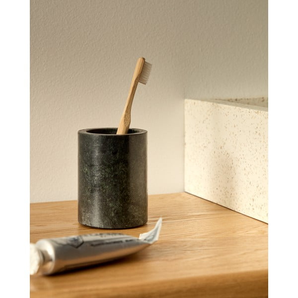 Temno zelen marmorni lonček za zobne ščetke Elenei – Kave Home-image-1