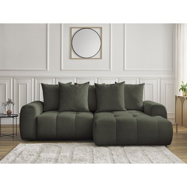 Kaki zelena raztegljiva kotna sedežna garnitura iz šenilje s prostorom za shranjevanje (desni kot/z ležalnikom) Roxelane – Bobochic Paris-image-1