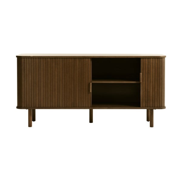 Rjava nizka komoda v hrastovem dekorju z drsnimi vrati 76x160 cm Cavo – Unique Furniture-image-4