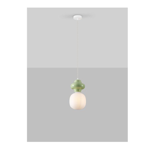 Bela/svetlo zelena keramična viseča svetilka s steklenim senčilom ø 18 cm Clio – Nova Luce-image-2