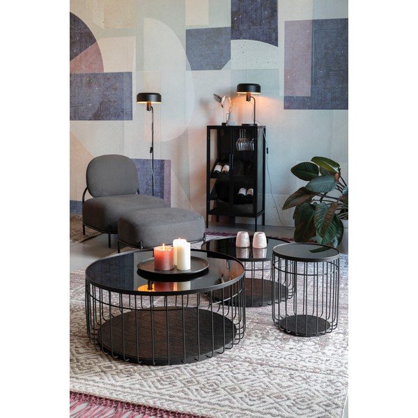 Črna okrogla mizica s stekleno mizno ploščo 80x80 cm Lance – White Label-image-4