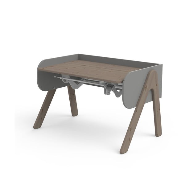 Temno rjavo-siva pisalna miza iz borovega lesa z nastavljivo višino Flexa Woody