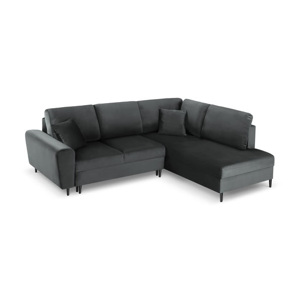 Temno siva žametna raztegljiva kotna sedežna garnitura s prostorom za shranjevanje (desni kot/v obliki črke L) Kyoto – Cosmopolitan Design-image-1