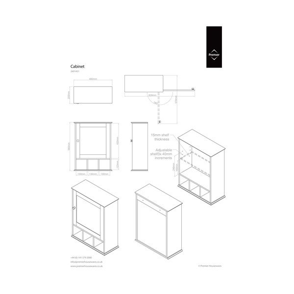 Bela stenska kopalniška omarica z ogledalom 46x58 cm Port – Premier Housewares-image-1